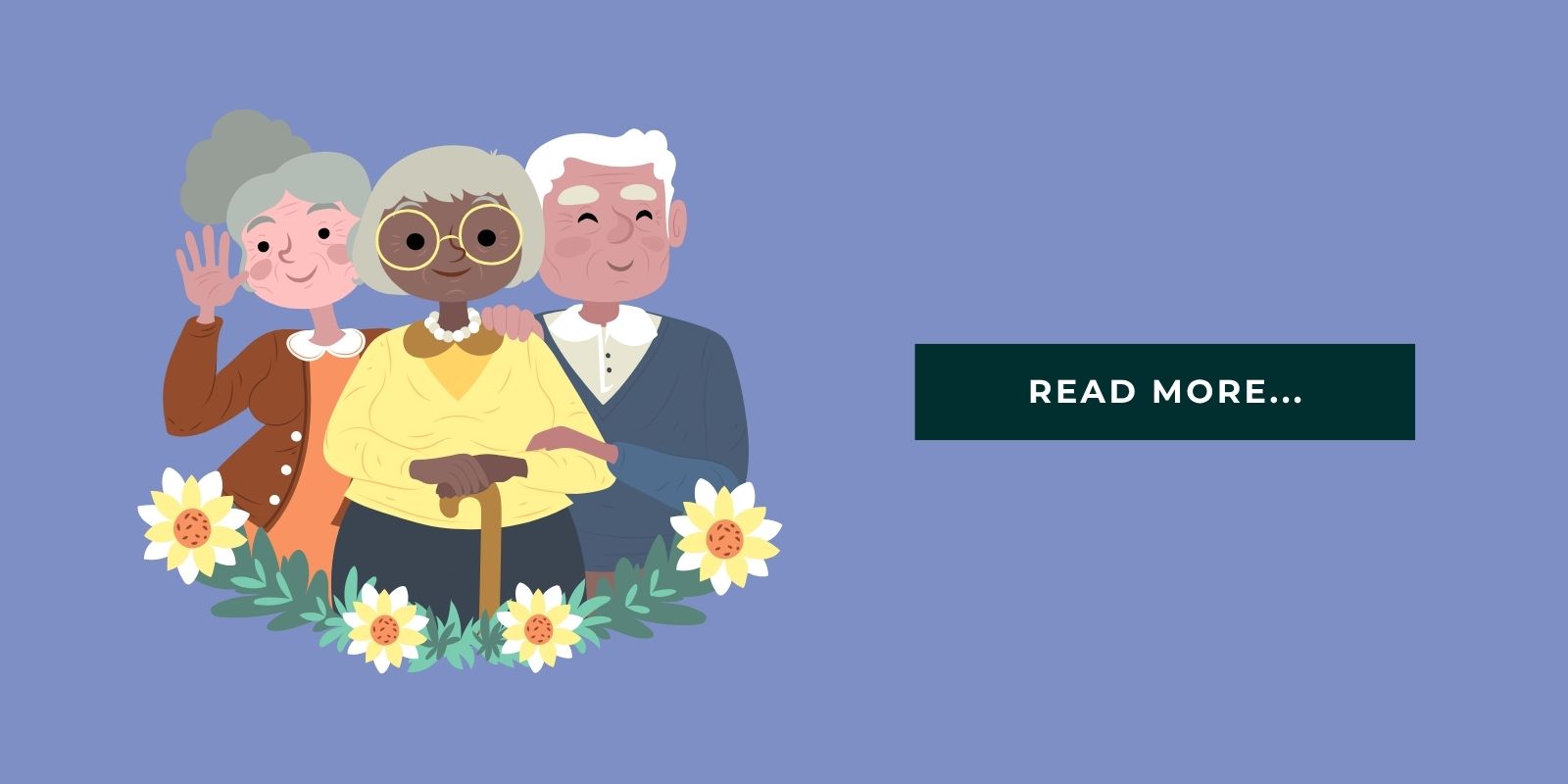 Blog Header Illustration of 3 seniors smiling and it says 'read more'